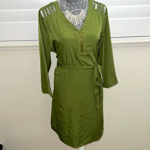 Charming Charlie’s Women’s Belted Dress Green X-Large - Picture 2 of 5